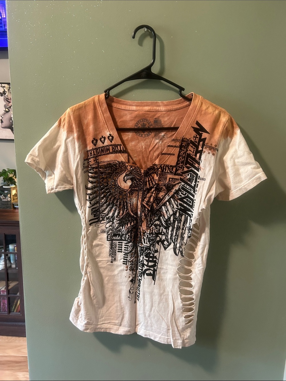 Affliction White & Orange V-Neck Graphic Tee